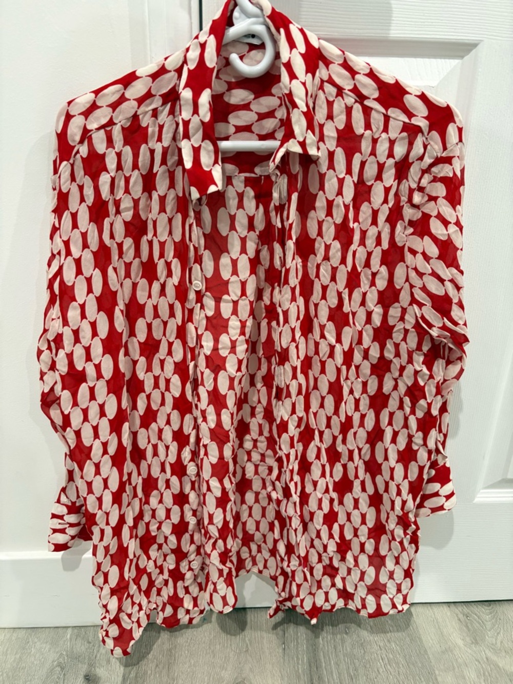 Zara Red and White Polka Dot Button-Down Shirt
